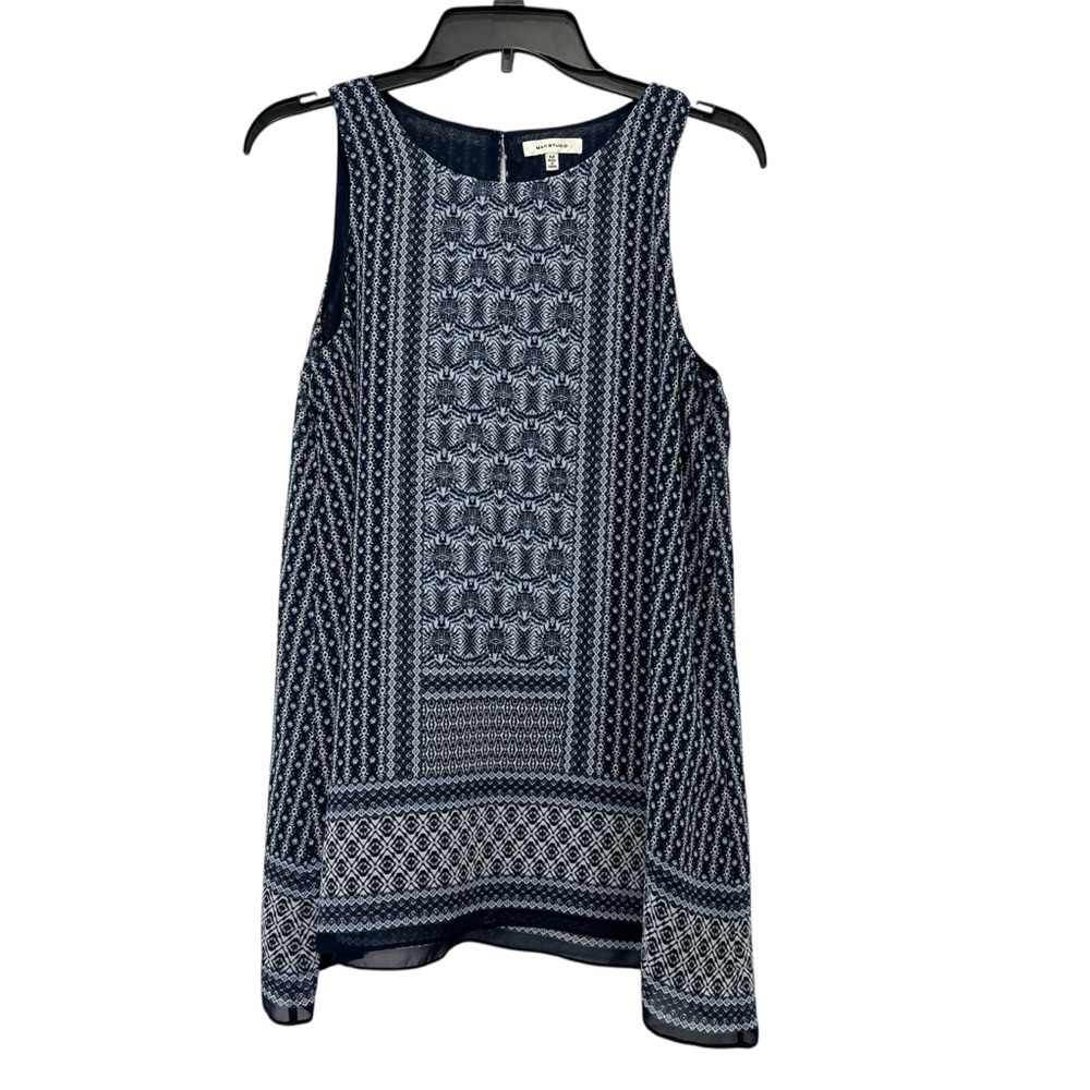 Max Studio Blue and White Geometric Tank Blouse Size Women’s M